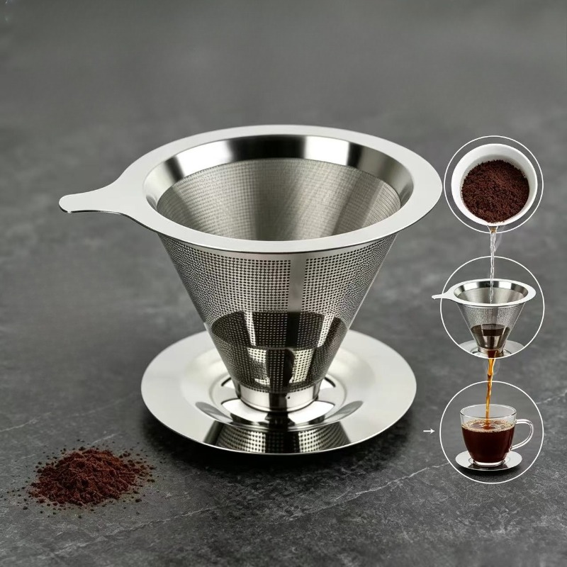 Coffee Equipment Pour Over - Pour-Over-Kaffeefilter aus Edelstahl, Metall-Kaffeefilter, papierloser Kaffeefilter,